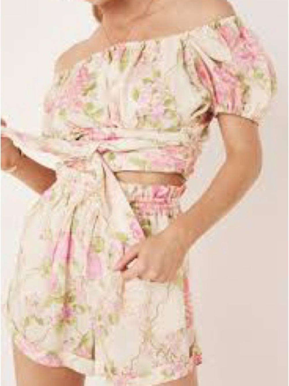 SPELL Rose Garden Cropped Blouse Shorts Set Floral Linen S/XS
